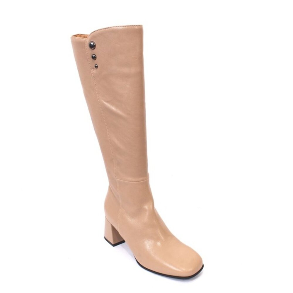 MOT-CLe 1995 Beige Leather Zip-Up Knee High Heel Boots
